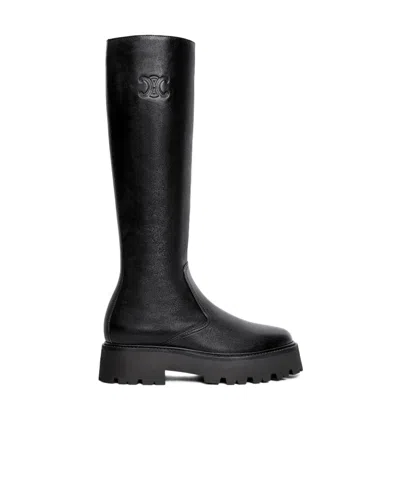 Celine Triomphe Large Zipper Boots In Black