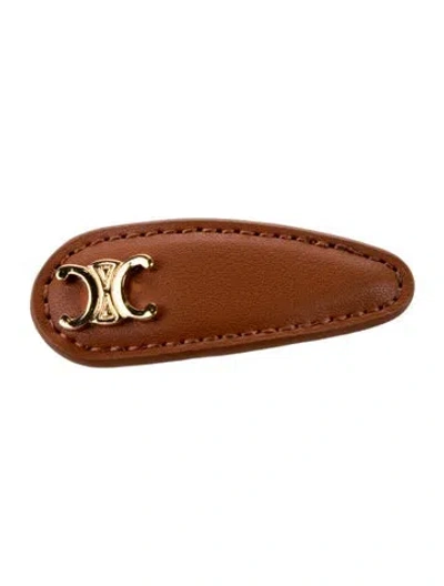 Pre-owned Celine Triomphe Leather Barrette In Brown