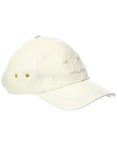 Celine Triomphe Leather Baseball Cap In Neutral