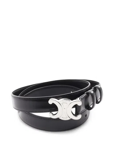 Pre-owned Celine Triomphe Leather Belt In Black
