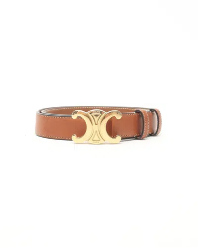 Celine Céline Triomphe Leather Belt, Size 70 In Brown
