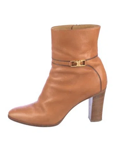 Pre-owned Celine Triomphe Leather Boots In Brown