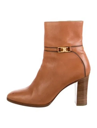Pre-owned Celine Triomphe Leather Boots In Neutrals