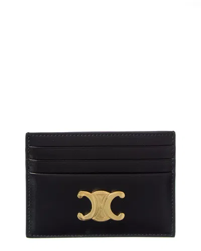 Celine Triomphe Card Holder In Polished Calfskin In Black