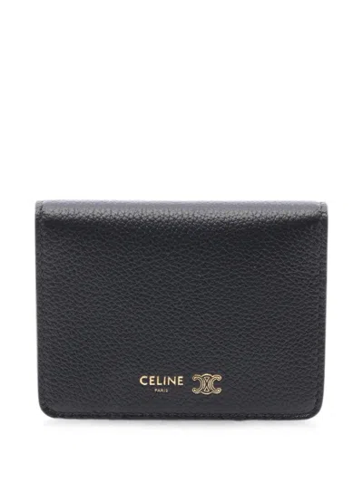 Pre-owned Celine Triomphe Leather Card Holder In Black