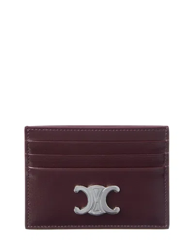 Celine Triomphe Leather Card Holder In Burgundy