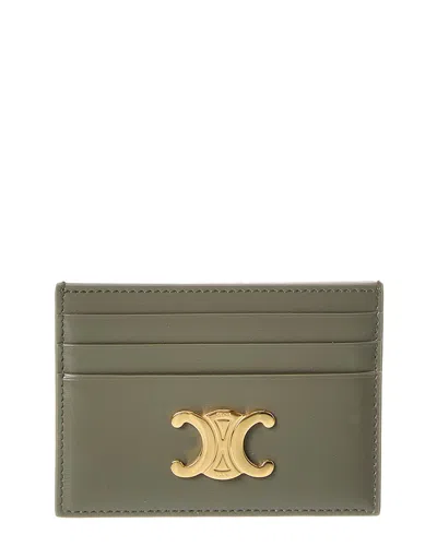 Celine Triomphe Leather Card Holder In Green