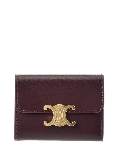 Celine Triomphe Leather Compact Wallet In Red
