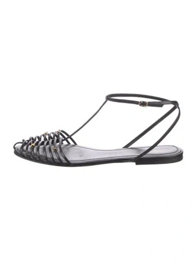 Pre-owned Celine Triomphe Leather Flats In Black
