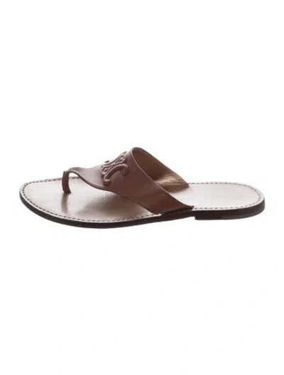 Pre-owned Celine Triomphe Leather Flip Flops In Brown
