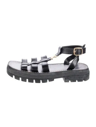 Pre-owned Celine Triomphe Leather Gladiator Sandals In Black