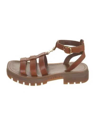 Pre-owned Celine Triomphe Leather Gladiator Sandals In Brown
