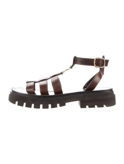 Pre-owned Celine Triomphe Leather Gladiator Sandals In Brown