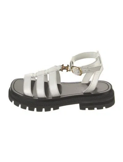 Pre-owned Celine Triomphe Leather Gladiator Sandals In White