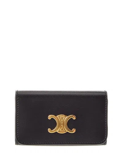 Celine Triomphe Leather Key Case In Black
