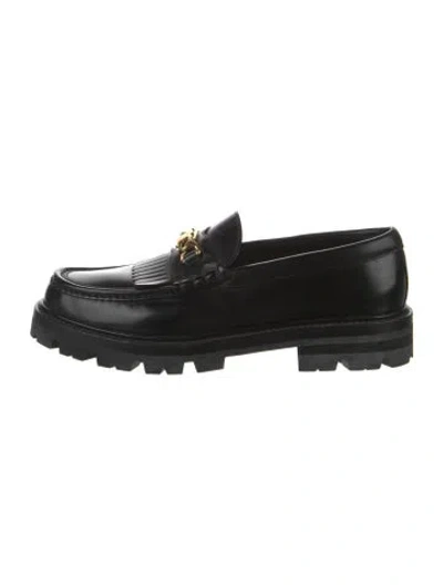 Pre-owned Celine Triomphe Leather Loafers In Black