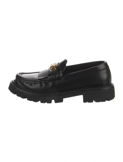 Pre-owned Celine Triomphe Leather Loafers In Black