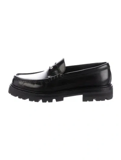 Pre-owned Celine Triomphe Leather Loafers In Black