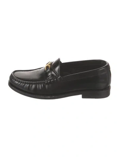 Pre-owned Celine Triomphe Leather Loafers In Black