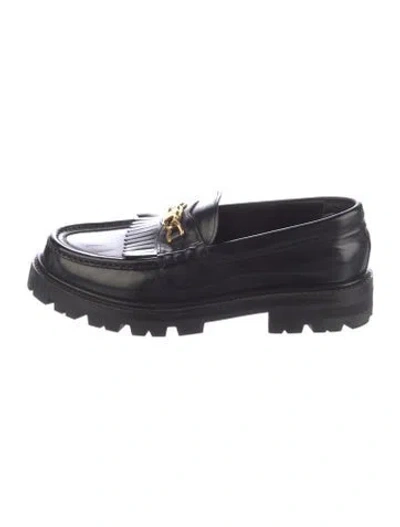 Pre-owned Celine Triomphe Leather Loafers In Black
