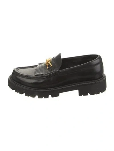 Pre-owned Celine Triomphe Leather Loafers In Black