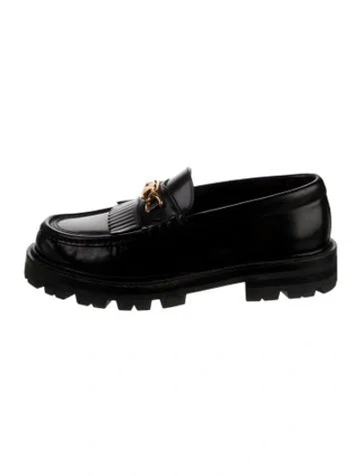 Pre-owned Celine Triomphe Leather Loafers In Black