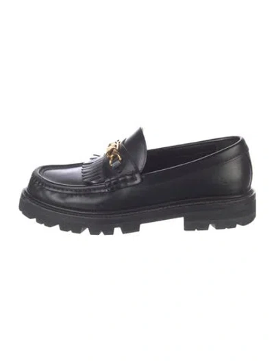 Pre-owned Celine Triomphe Leather Loafers In Black
