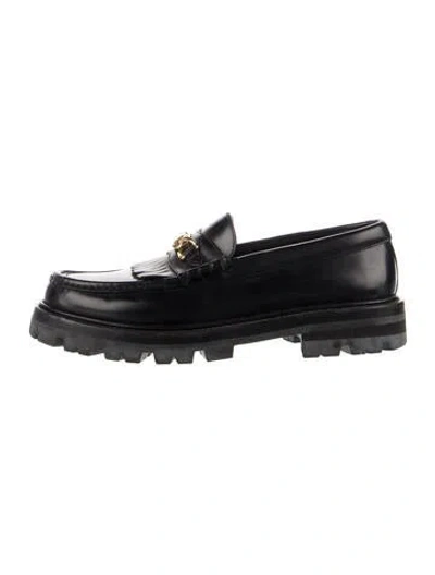 Pre-owned Celine Triomphe Leather Loafers In Black