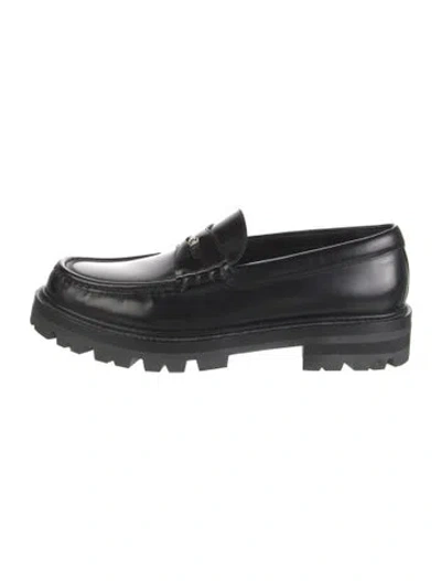 Pre-owned Celine Triomphe Leather Loafers In Black