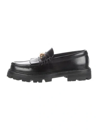 Pre-owned Celine Triomphe Leather Loafers In Black