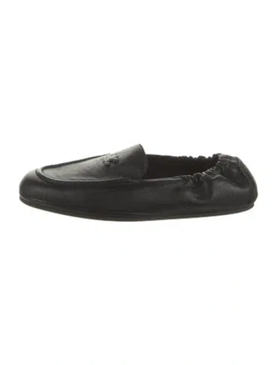 Pre-owned Celine Triomphe Leather Loafers In Black