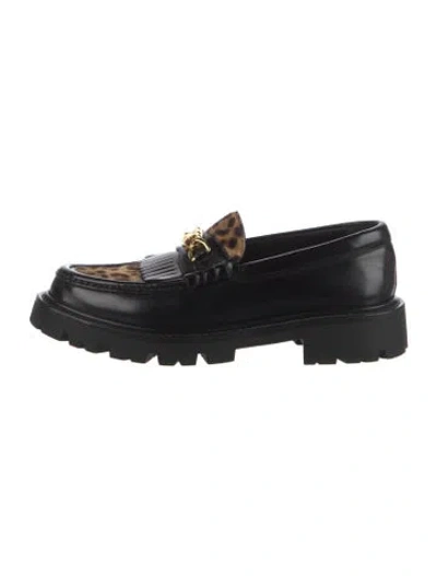 Pre-owned Celine Triomphe Leather Loafers In Black