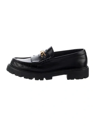 Pre-owned Celine Triomphe Leather Loafers In Black