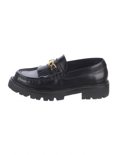 Pre-owned Celine Triomphe Leather Loafers In Black