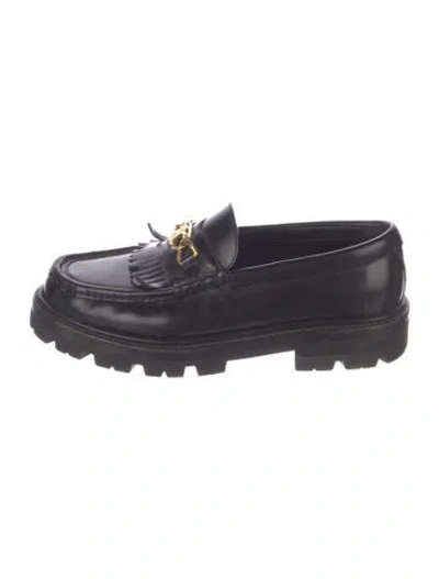Pre-owned Celine Triomphe Leather Loafers In Black