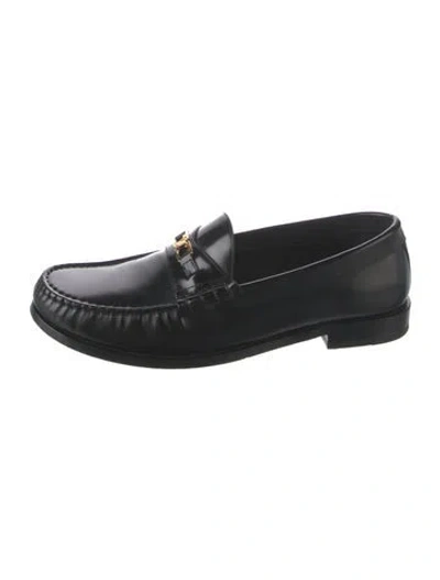 Pre-owned Celine Triomphe Leather Loafers In Black