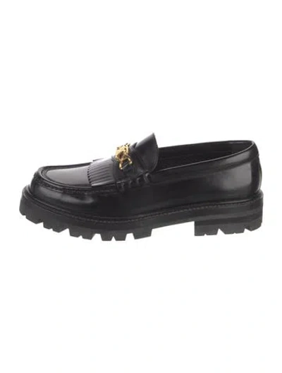 Pre-owned Celine Triomphe Leather Loafers In Black