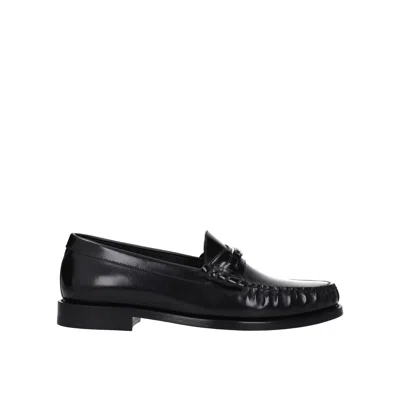 Celine Triomphe Leather Loafers In Black