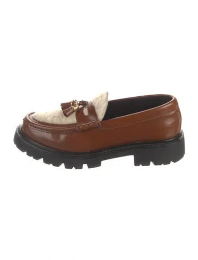 Pre-owned Celine Triomphe Leather Loafers In Brown
