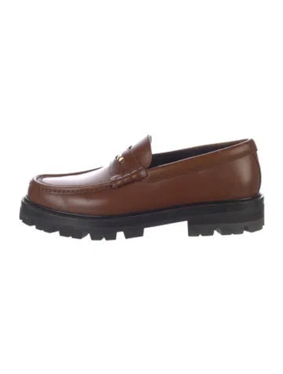 Pre-owned Celine Triomphe Leather Loafers In Brown