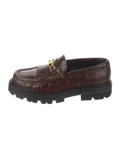 Pre-owned Celine Triomphe Leather Loafers In Brown