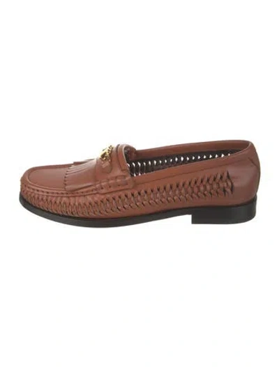 Pre-owned Celine Triomphe Leather Loafers In Brown