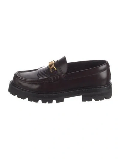 Pre-owned Celine Triomphe Leather Loafers In Brown