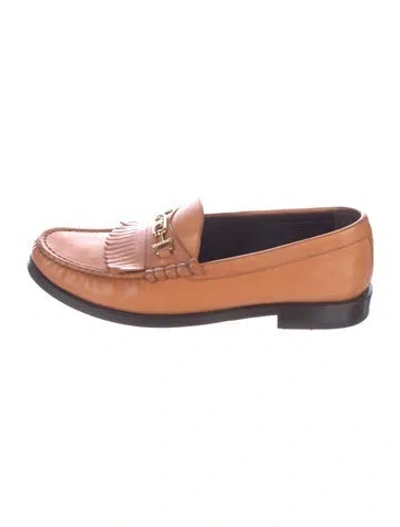 Pre-owned Celine Triomphe Leather Loafers In Brown