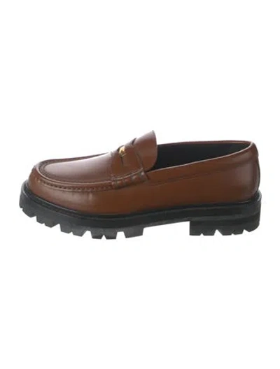 Pre-owned Celine Triomphe Leather Loafers In Brown