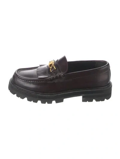 Pre-owned Celine Triomphe Leather Loafers In Brown