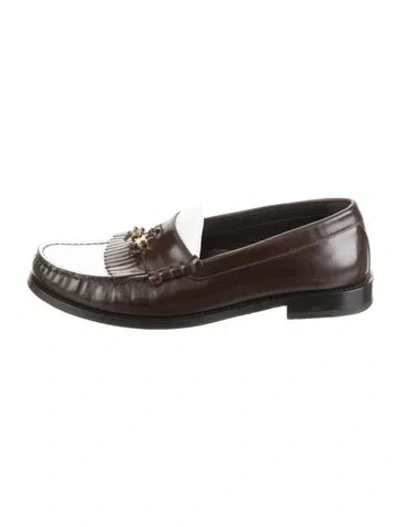 Pre-owned Celine Triomphe Leather Loafers In Brown