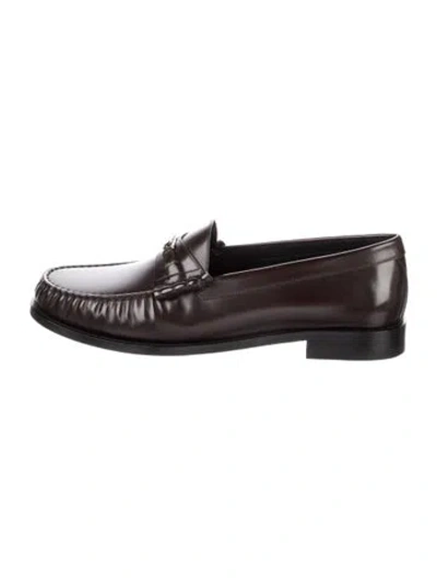 Pre-owned Celine Triomphe Leather Loafers In Brown