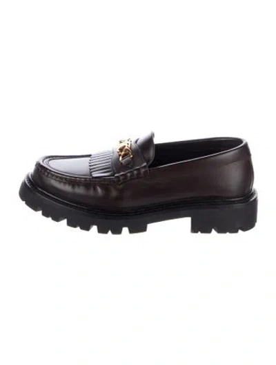 Pre-owned Celine Triomphe Leather Loafers In Brown