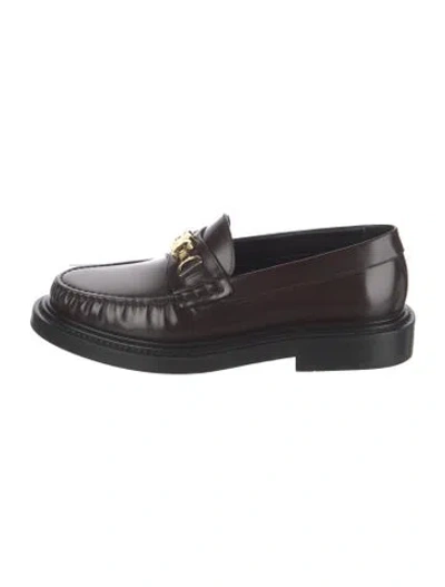 Pre-owned Celine Triomphe Leather Loafers In Brown